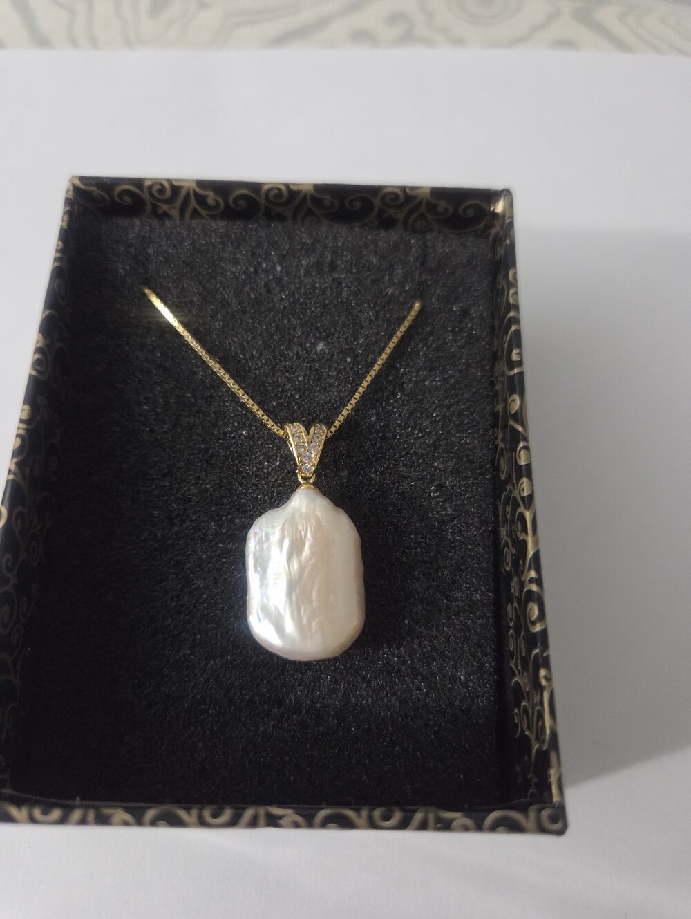 Gold Plated Silver Stamped Pearl Neclace